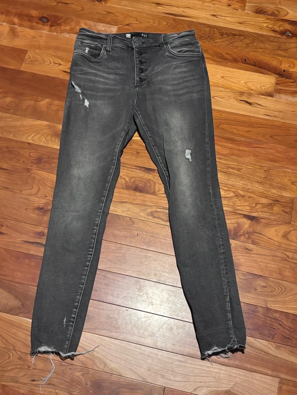 Kut from the Kloth Charcoal Distressed Skinny Jeans